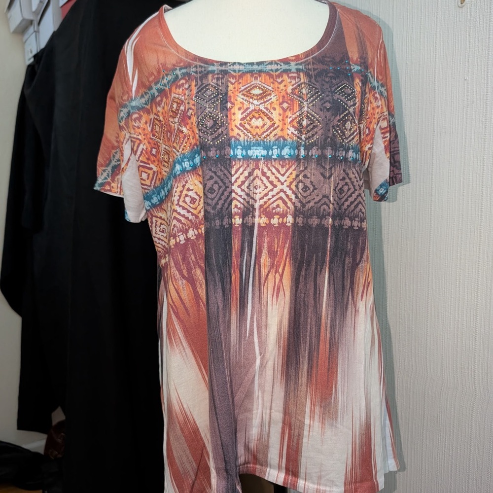Avenue Orange and Blue Patterned Tunic